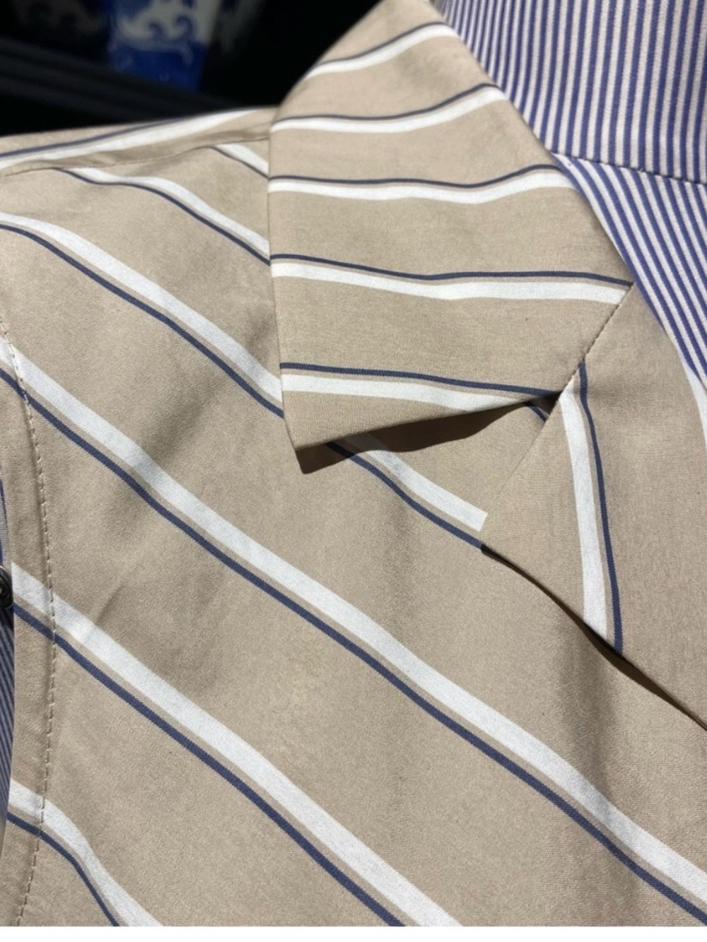 Lafayette 148 New York Beige and White Striped Sleeveless Button-Down Top - Picture 4 of 4